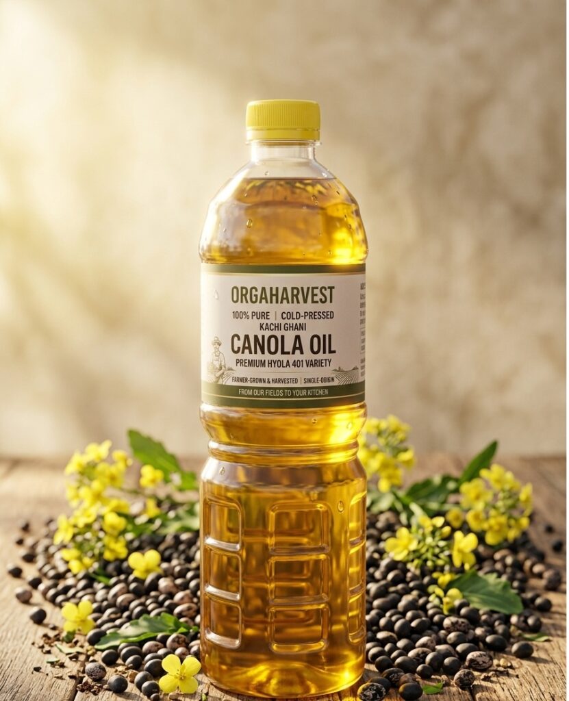 orgaharvest-kachi-ghani-canola-oil-hyola-401-punjab OrgaHarvest Cold-Pressed Kachi Ghani Canola Oil — Premium Hyola 401 Variety from Punjab, Pakistan.